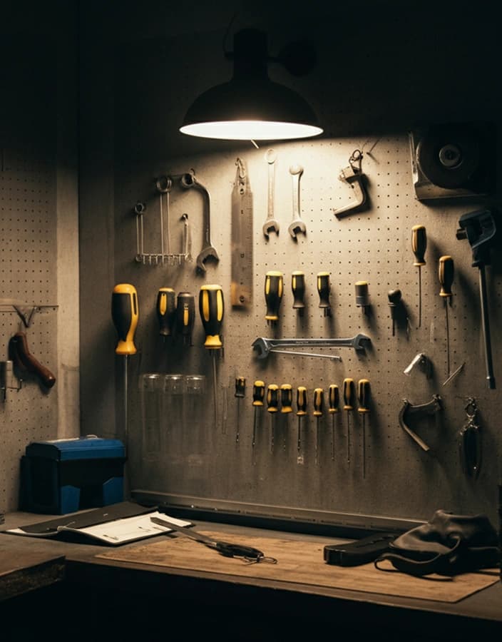 Робочі інструменти на полицях